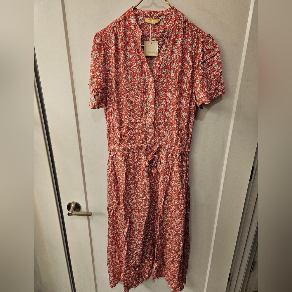 NWT - New Designer "Margaux USA" Floral Tie Waist Midi Shirt Dress - Size XL - Picture 11 of 13